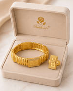 Woman Empress Rose Jewelry Set featuring a matching gold bangle and ring with an embossed rose motif