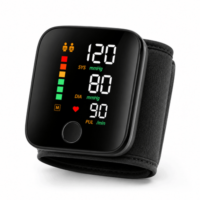 Wrist Electronic Sphygmomanometer digital blood pressure monitor displaying automatic wrist measurement data